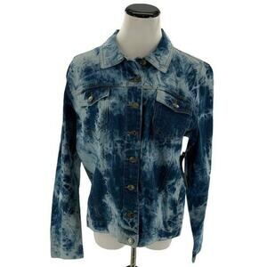 Helium London Jeans Jacket Womens Sz Large Long Sleeves Acid Wash Tie Dye Denim